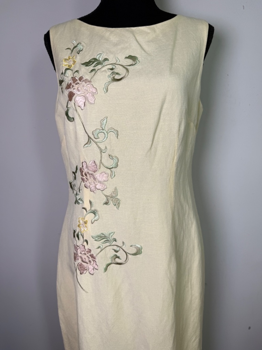 Jessica Howard Embroidered Floral Linen Maxi Dress Yellow Vintage Grandmacore 10 - Picture 2 of 8